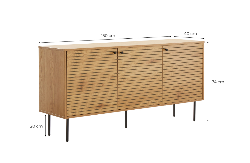 Buffet BRODIE avec finition chêne et pieds noirs - 150x140