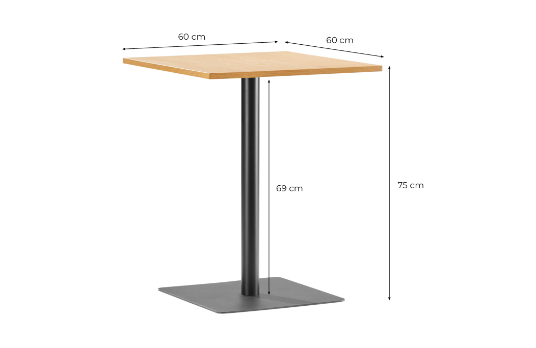 Table à manger carrée TRAKT avec plateau finition chêne et pieds en métal noir - 60x60 cm
