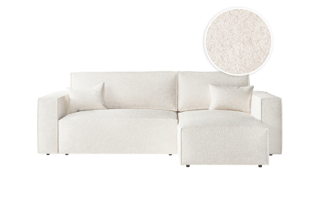 CLARISSE - Canapé d'angle convertible réversible avec coffre en tissu bouclettes