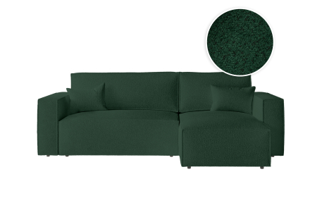 CLARISSE - Canapé d'angle convertible réversible avec coffre en tissu bouclettes