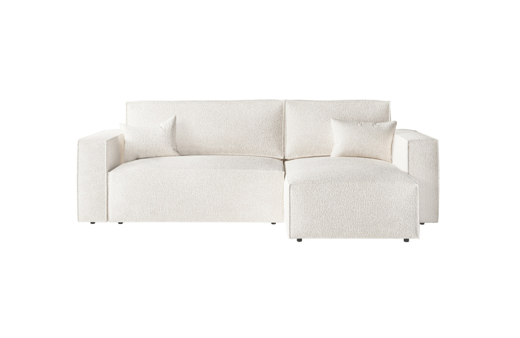 PACK - CLARISSE - Canapé d'angle convertible réversible avec pouf en tissu bouclettes