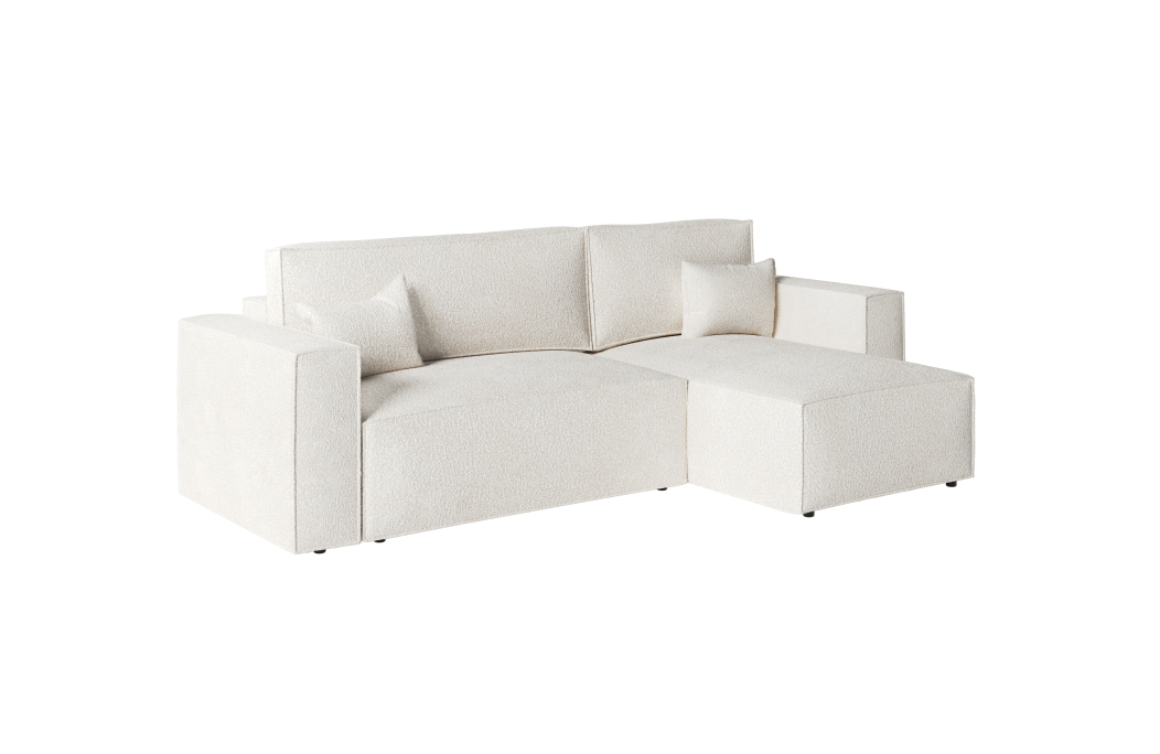 PACK - CLARISSE - Canapé d'angle convertible réversible avec pouf en tissu bouclettes
