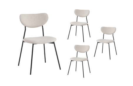Lot de 4 chaises BRODIE en tissu avec pieds noirs