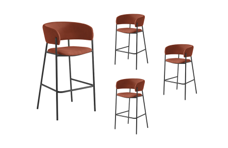 Lot de 4 tabourets de bar BOLD en velours côtelé avec pieds noirs