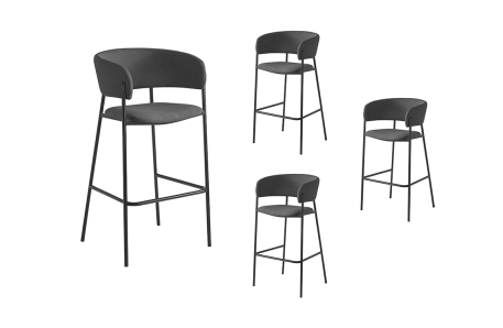Lot de 4 tabourets de bar BOLD en velours côtelé avec pieds noirs