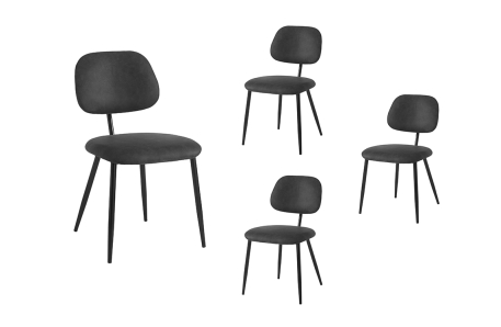 Lot de 4 chaises vintage PAYTON en tissu et pieds métal
