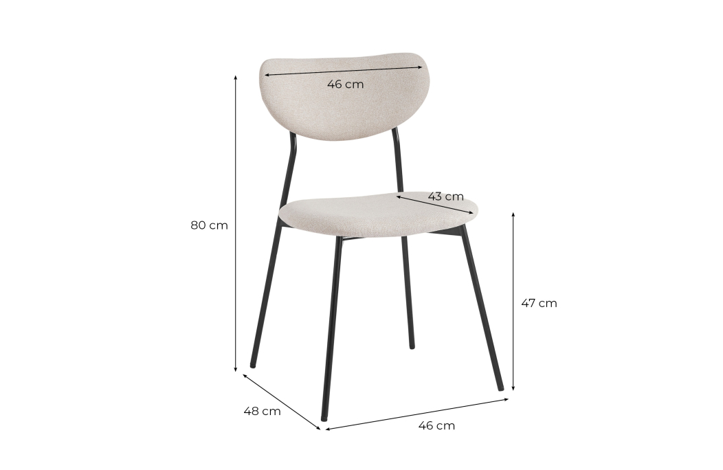 Lot de 2 chaises BRODIE en tissu avec pieds noirs