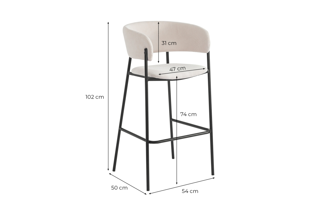 Lot de 2 tabourets de bar BOLD en velours côtelé avec pieds noirs