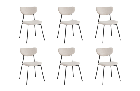 Lot de 6 chaises BRODIE en tissu avec pieds noirs