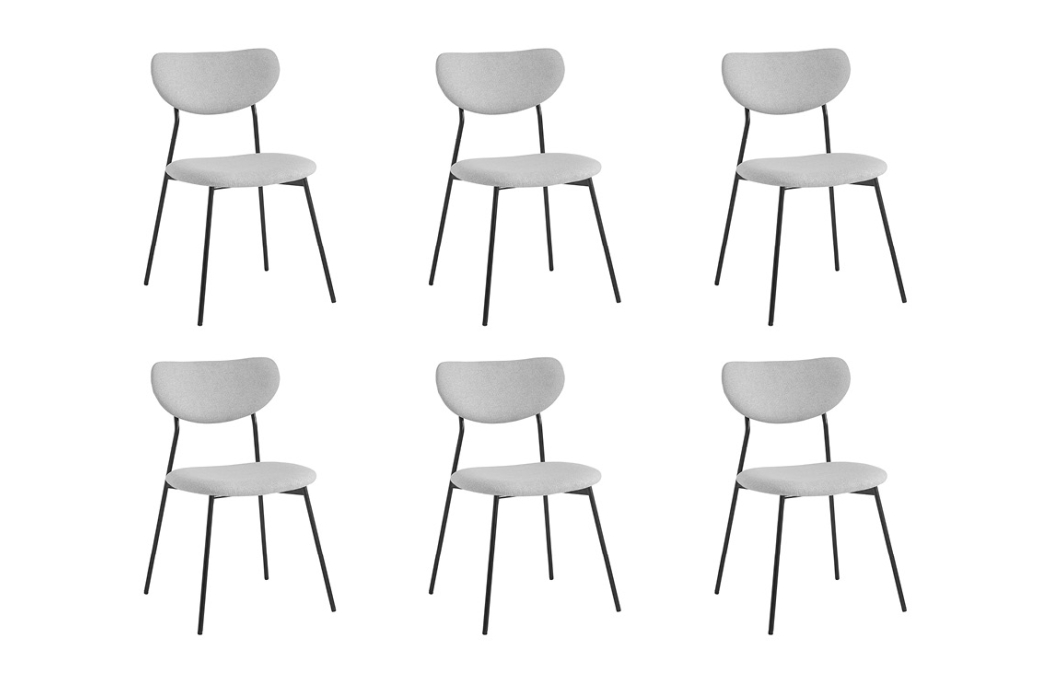 Lot de 6 chaises BRODIE en tissu avec pieds noirs