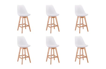 Lot de 6 tabourets de bar scandinave ANDREA avec pieds bois