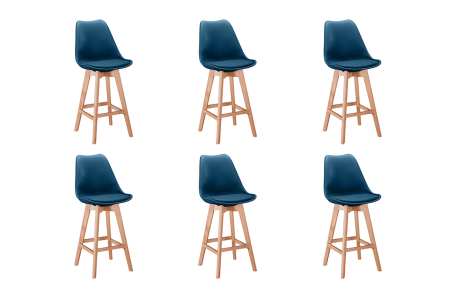 Lot de 6 tabourets de bar scandinave ANDREA avec pieds bois
