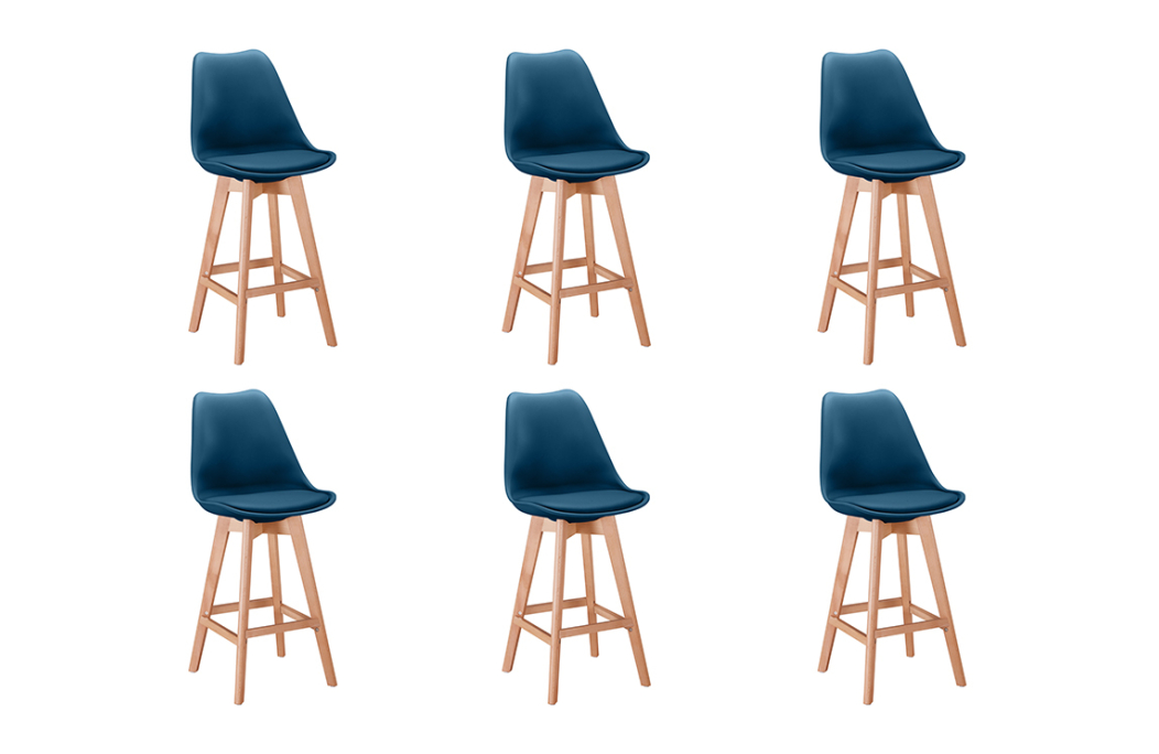 Lot de 6 tabourets de bar scandinave ANDREA avec pieds bois