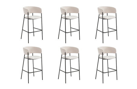 Lot de 6 tabourets de bar BOLD en velours côtelé avec pieds noirs