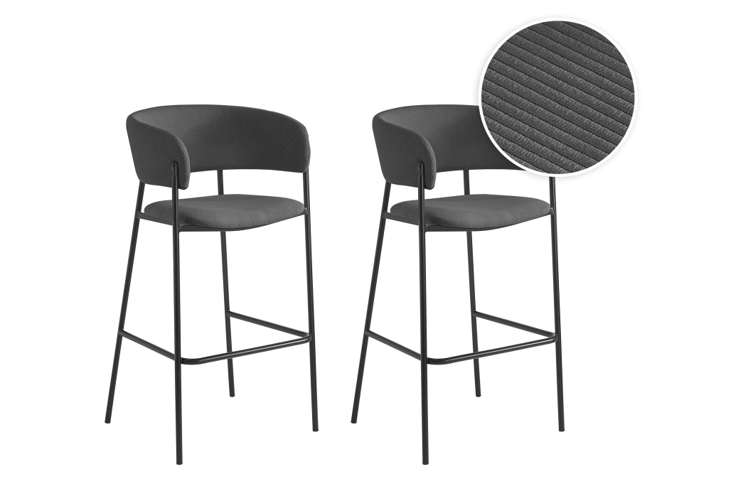 Lot de 6 tabourets de bar BOLD en velours côtelé avec pieds noirs