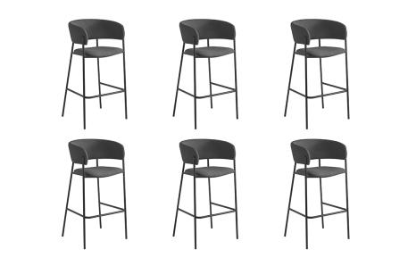 Lot de 6 tabourets de bar BOLD en velours côtelé avec pieds noirs