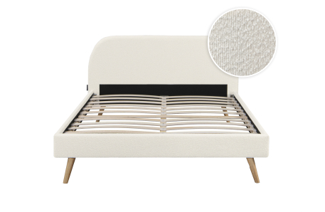 SANDRO - Cadre de lit scandinave avec tête de lit et sommier à lattes en tissu bouclette