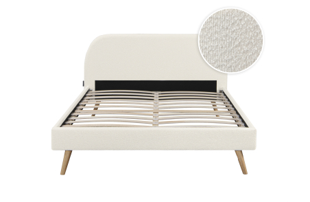 Cadre de lit MOBY scandinave avec tête de lit et sommier à lattes en tissu bouclette