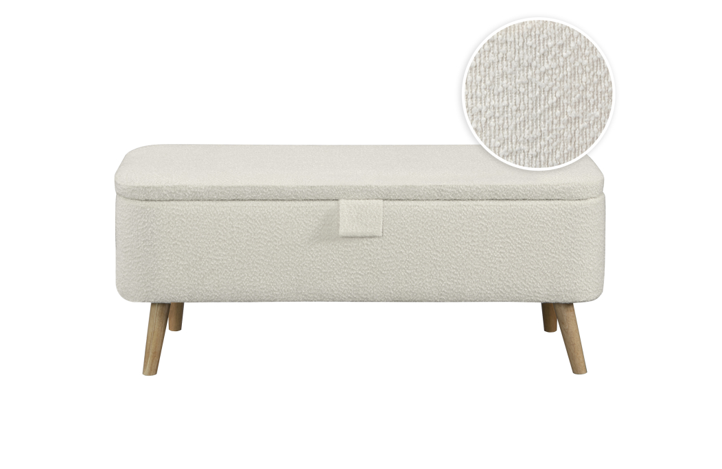 Bout de lit POLY avec coffre de rangement en tissu bouclettes