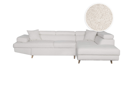 Canapé d'angle convertible MATHIS avec coffre en tissu bouclettes