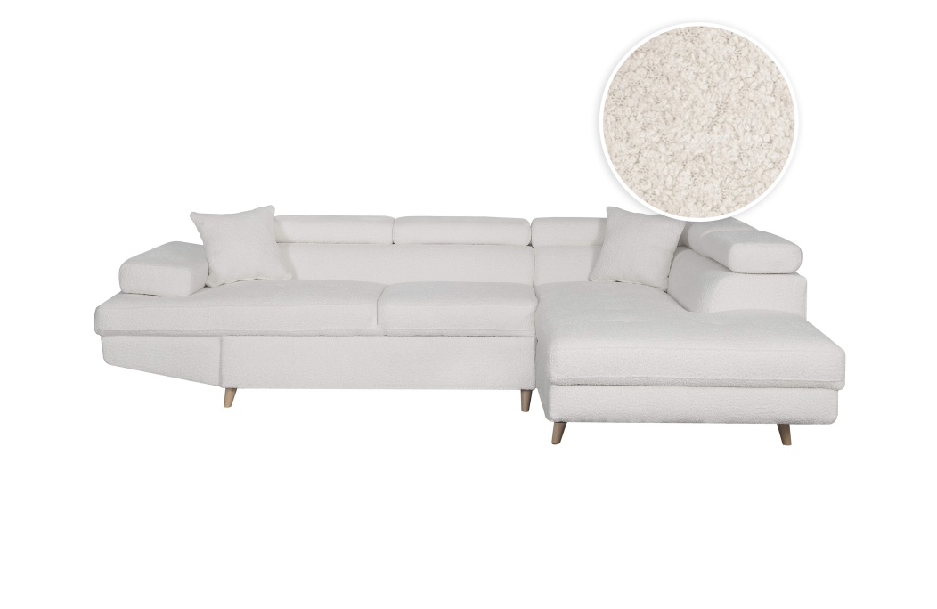 Canapé d'angle convertible RIO Scandinave avec coffre en tissu bouclette