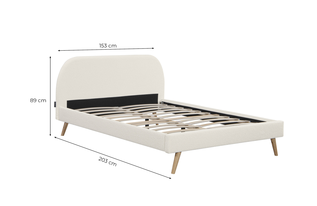 Cadre de lit MOBY scandinave avec tête de lit et sommier à lattes en tissu bouclette