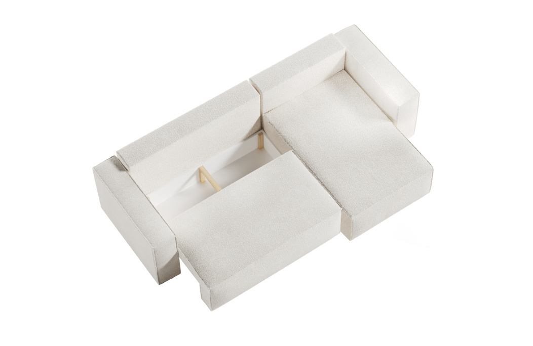 PACK - CLARISSE - Canapé d'angle convertible réversible avec pouf en tissu bouclette