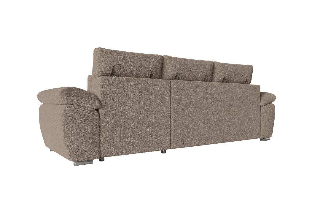 Canapé KOMECO d'angle reversible convertible avec coffre et têtières réglables en tissu bouclette