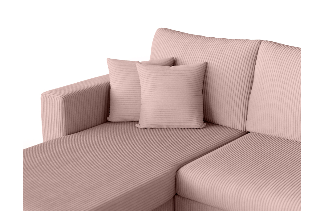 Canapé d'angle panoramique OSLO convertible avec 2 coffres et 2 poufs en velours côtelé