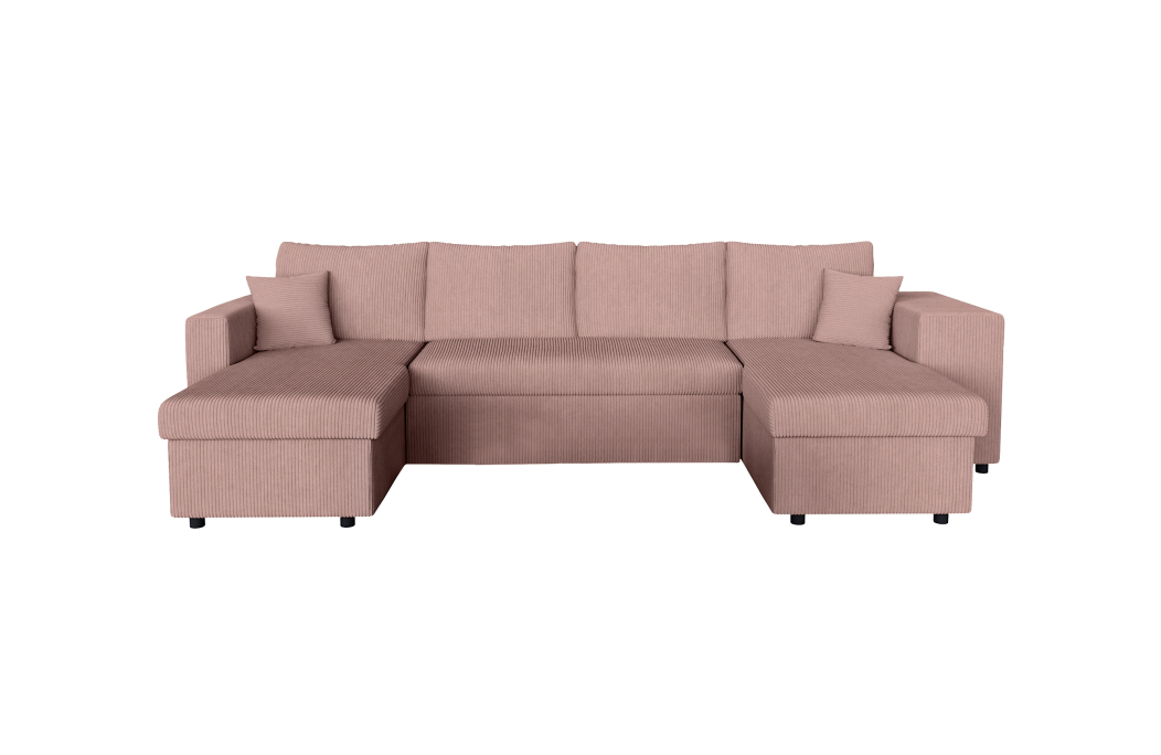 Canapé d'angle panoramique OSLO convertible avec 2 coffres et 2 poufs en velours côtelé