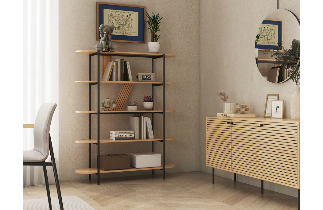 Etagère BRODIE avec finition chêne et pieds métal noirs - 120x35cm
