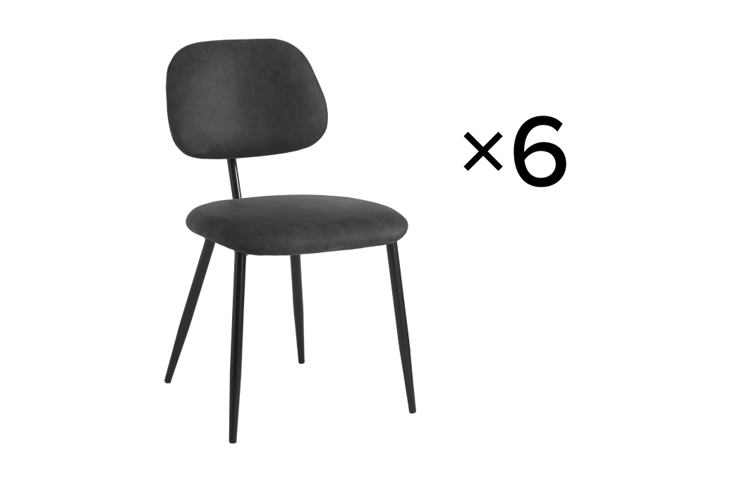 Lot de 6 chaises vintage PAYTON en tissu et pieds métal