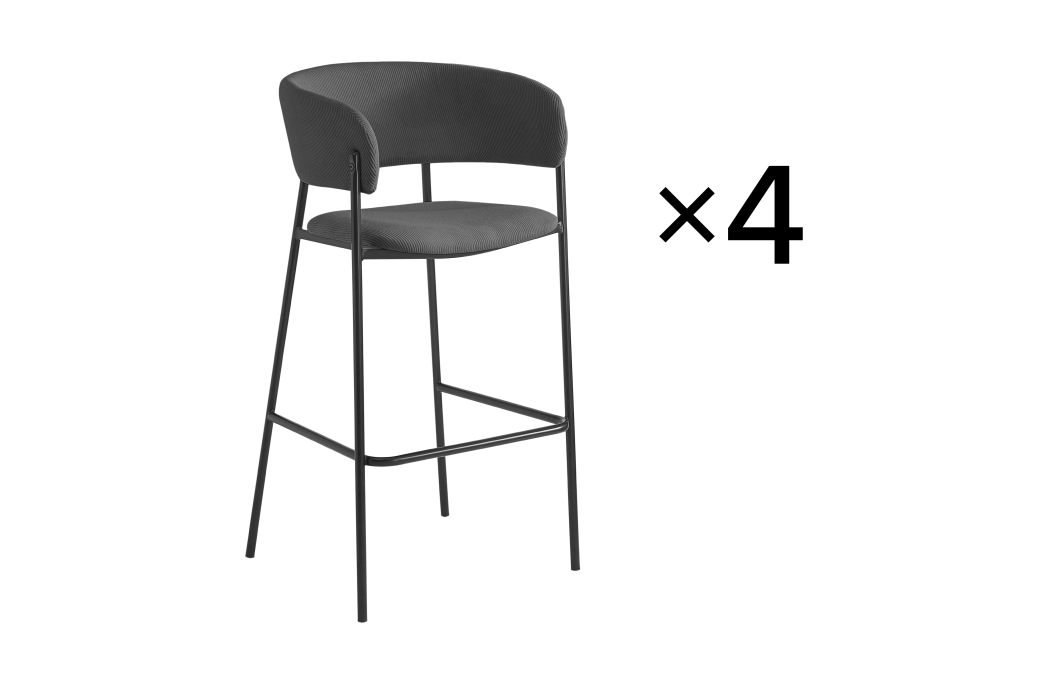 Lot de 4 tabourets de bar BOLD en velours côtelé avec pieds noirs