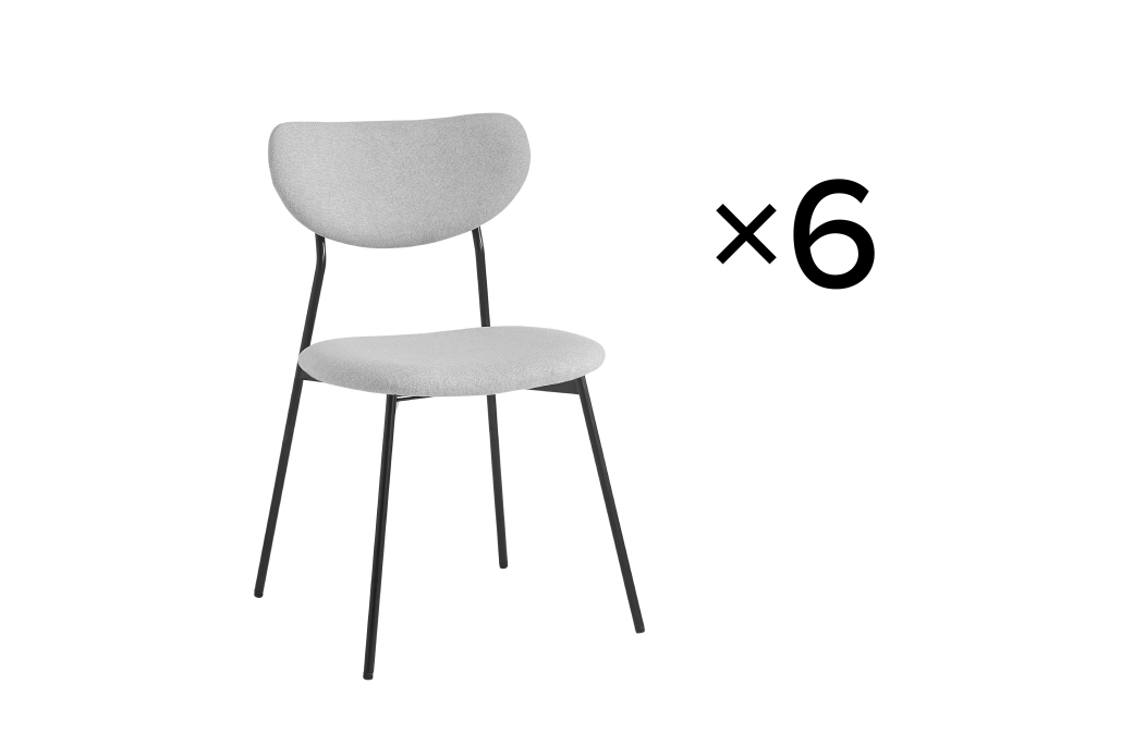 Lot de 6 chaises BRODIE en tissu avec pieds noirs