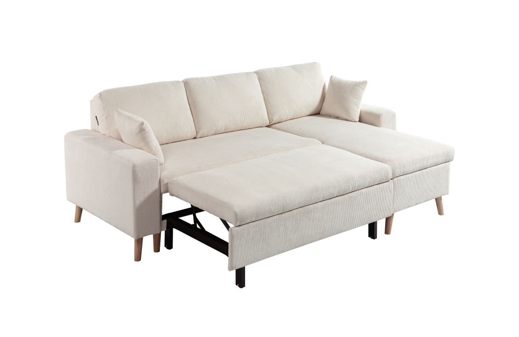 Canapé d'angle MARIA SCANDINAVE réversible convertible avec coffre en velours côtelé