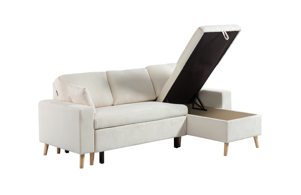 Canapé d'angle MARIA SCANDINAVE réversible convertible avec coffre en velours côtelé
