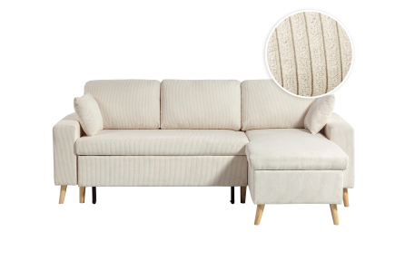 Canapé d'angle MARIA SCANDINAVE réversible convertible avec coffre en velours côtelé