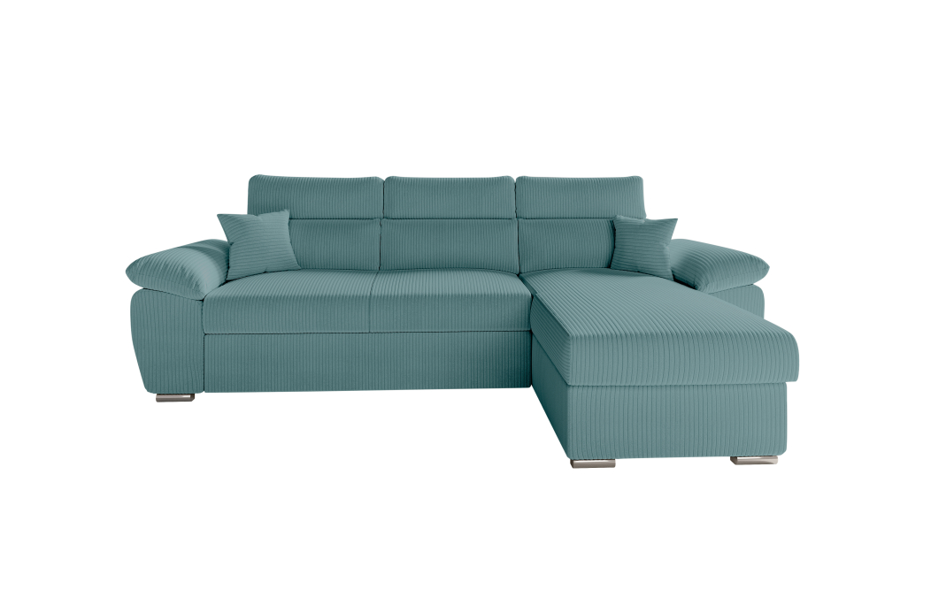 Canapé KOMECO d'angle reversible convertible avec coffre et têtières réglables en velours côtelé