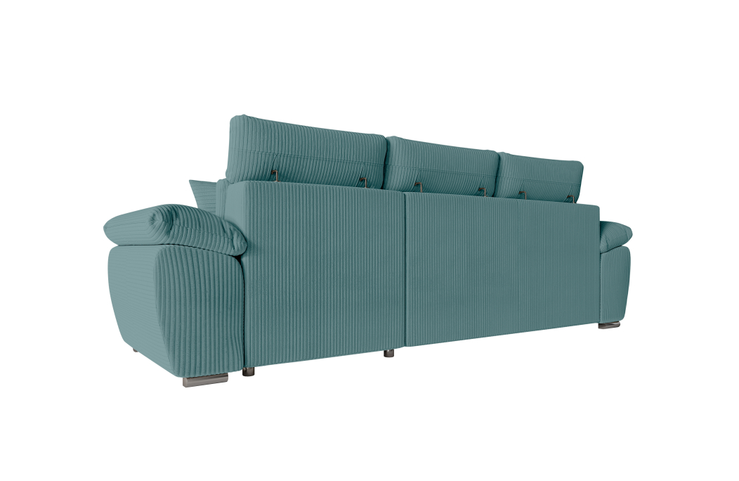 Canapé KOMECO d'angle reversible convertible avec coffre et têtières réglables en velours côtelé