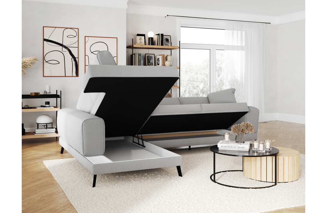 Canapé d'angle INDIA convertible 2 coffres en tissu