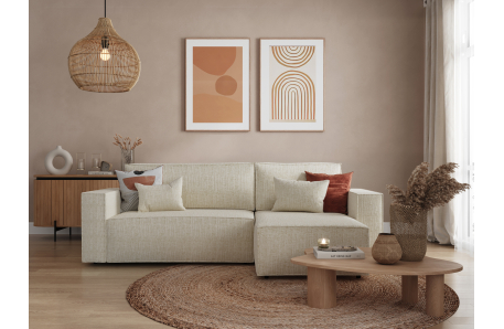 CLARISSE - Canapé d'angle convertible réversible avec coffre en tissu texturé 3D