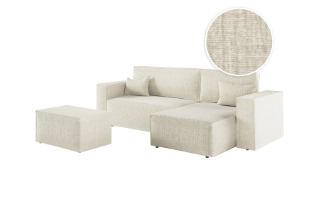 PACK CLARISSE - Canapé d'angle convertible réversible avec pouf en tissu texturé 3D