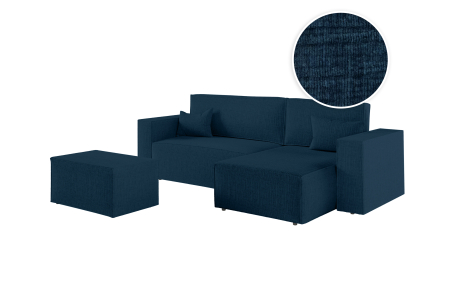 PACK CLARISSE - Canapé d'angle convertible réversible avec pouf en tissu texturé 3D
