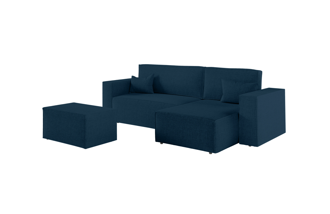PACK CLARISSE - Canapé d'angle convertible réversible avec pouf en tissu texturé 3D