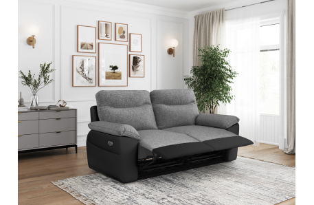 Canapé de relaxation électrique ROSS 3 places en tissu et simili
