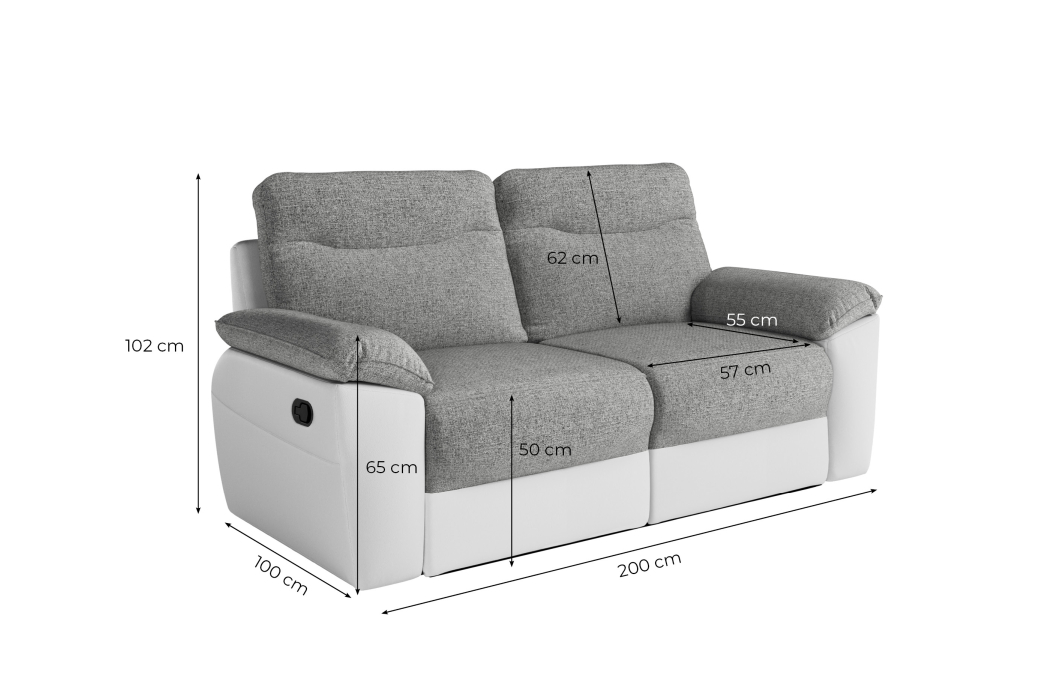 Canapé de relaxation manuel ROSS 3 places en tissu et simili