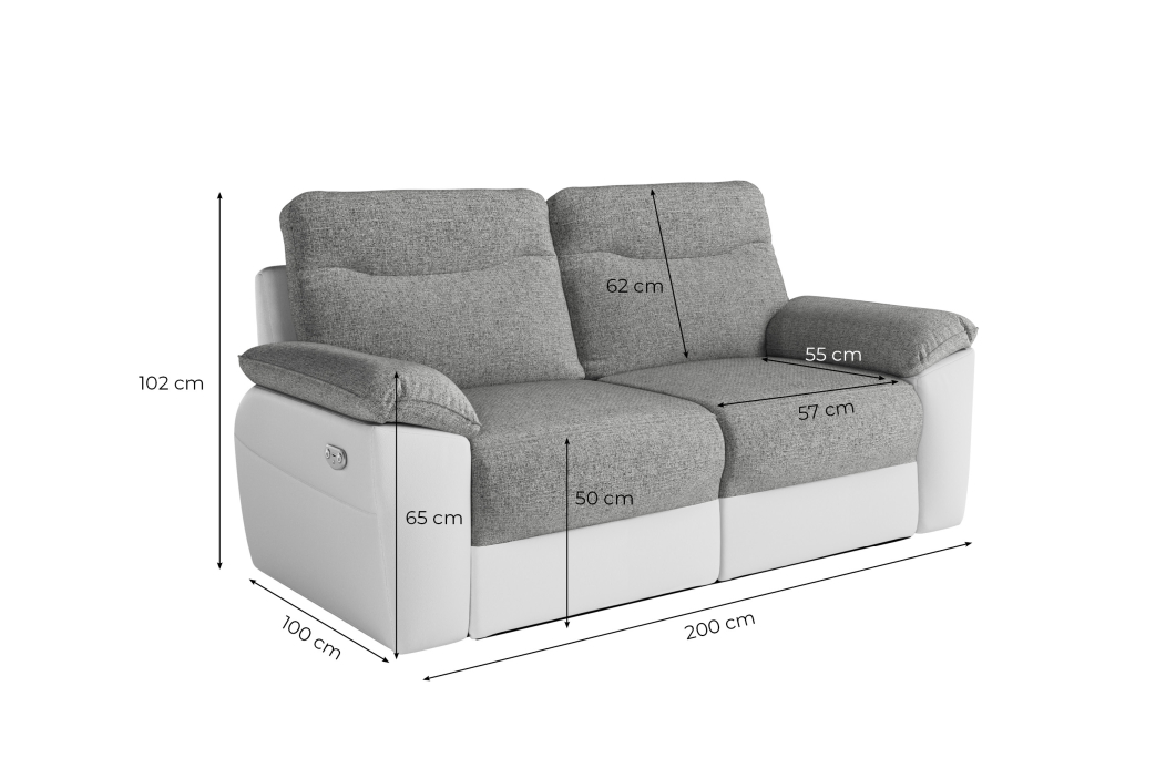 Canapé de relaxation électrique ROSS 3 places en tissu et simili
