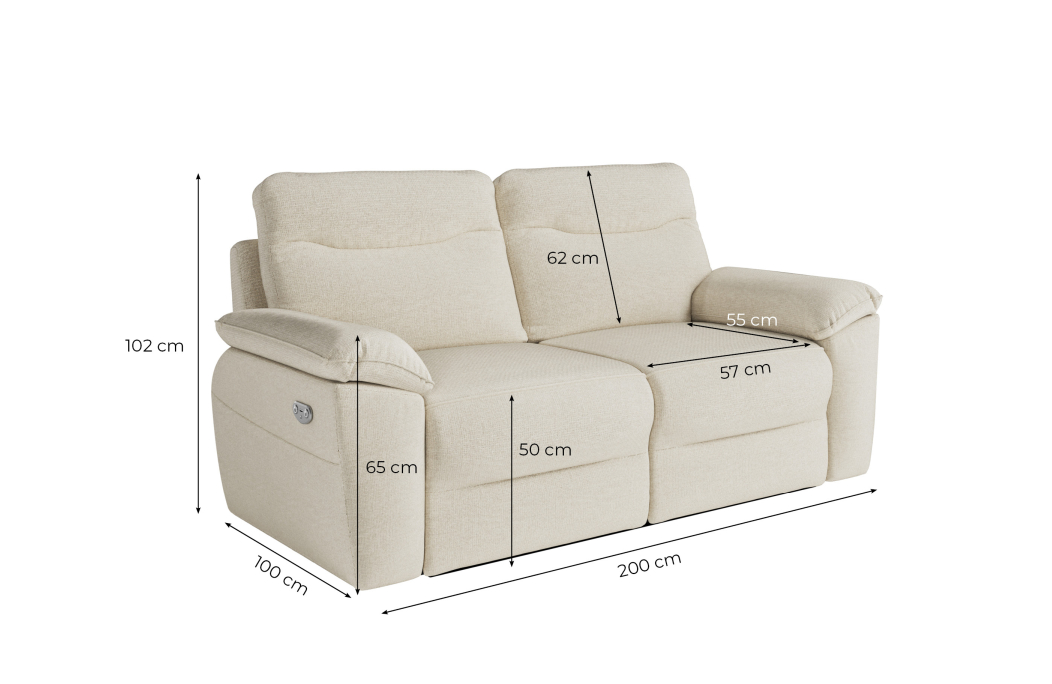 Canapé de relaxation électrique ROSS 3 places en tissu