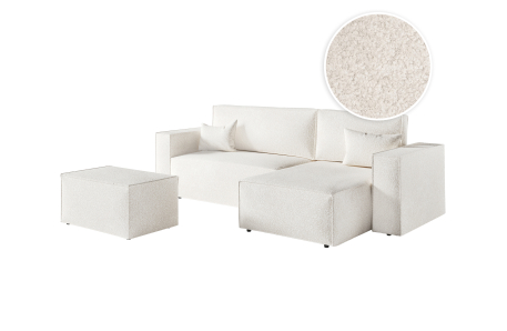 PACK - CLARISSE - Canapé d'angle convertible réversible avec pouf en tissu bouclettes