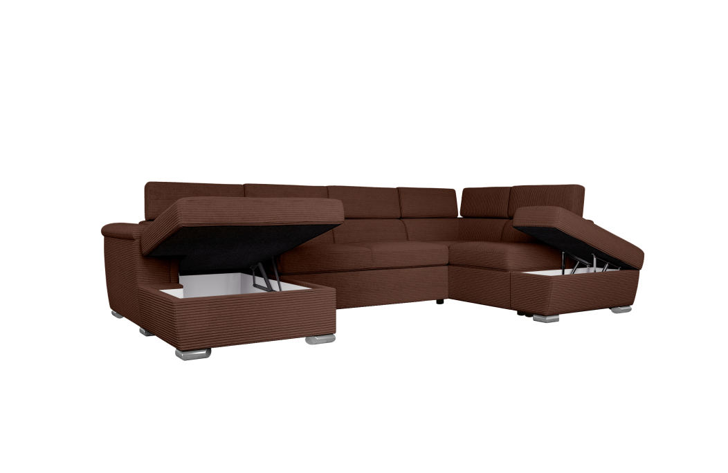Canapé panoramique PAOLA convertible avec 2 coffres en velours côtelé